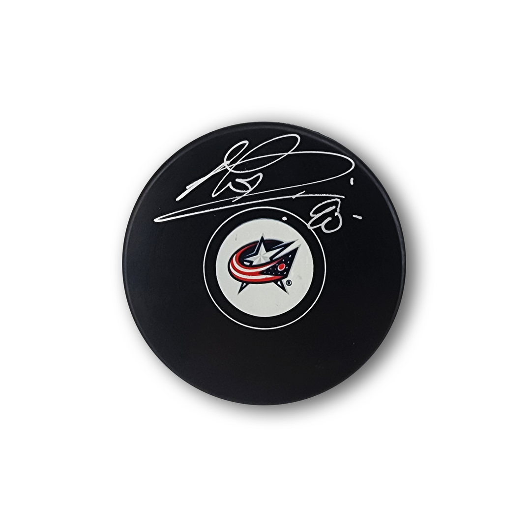 Elvis Merzlikins Autographed Columbus Blue Jackets Hockey Puck