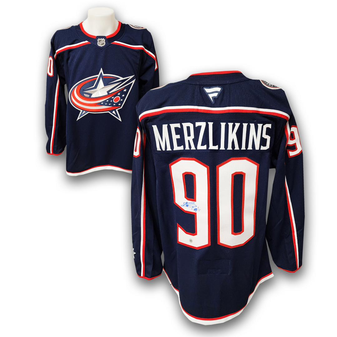 Elvis Merzlikins Autographed Columbus Blue Jackets Home Fanatics Premium Jersey