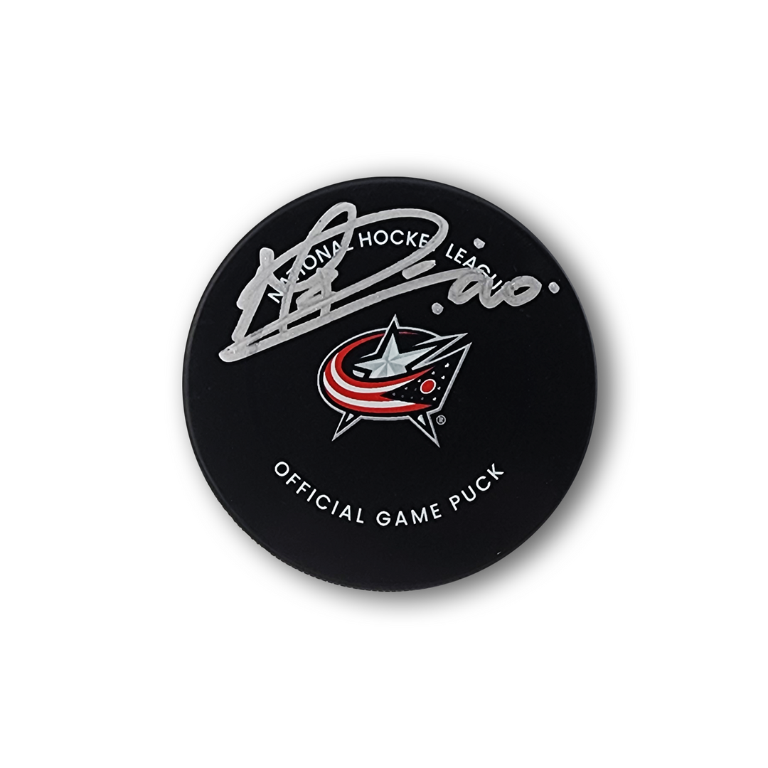 Elvis Merzlikins Autographed Columbus Blue Jackets Official Hockey Puck