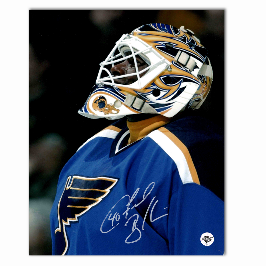 Fred Brathwaite Autographed St. Louis Blues Home 8x10 Photo (Close Up)