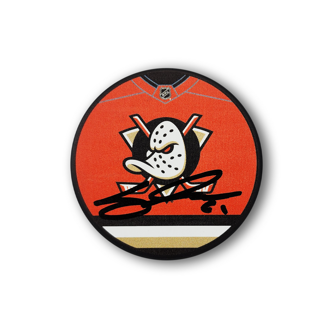 Cutter Gauthier Autographed Anaheim Ducks Reverse Retro Hockey Puck