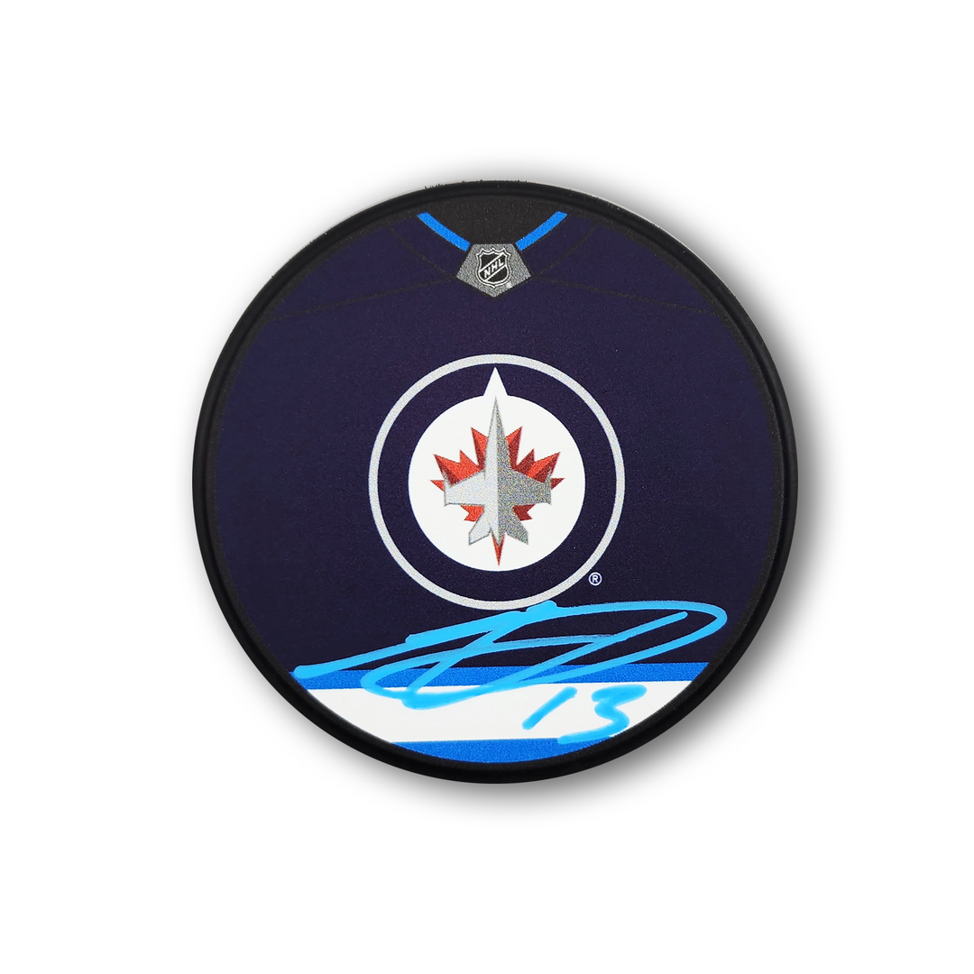 Gabriel Vilardi Autographed Winnipeg Jets Jersey Design Hockey Puck
