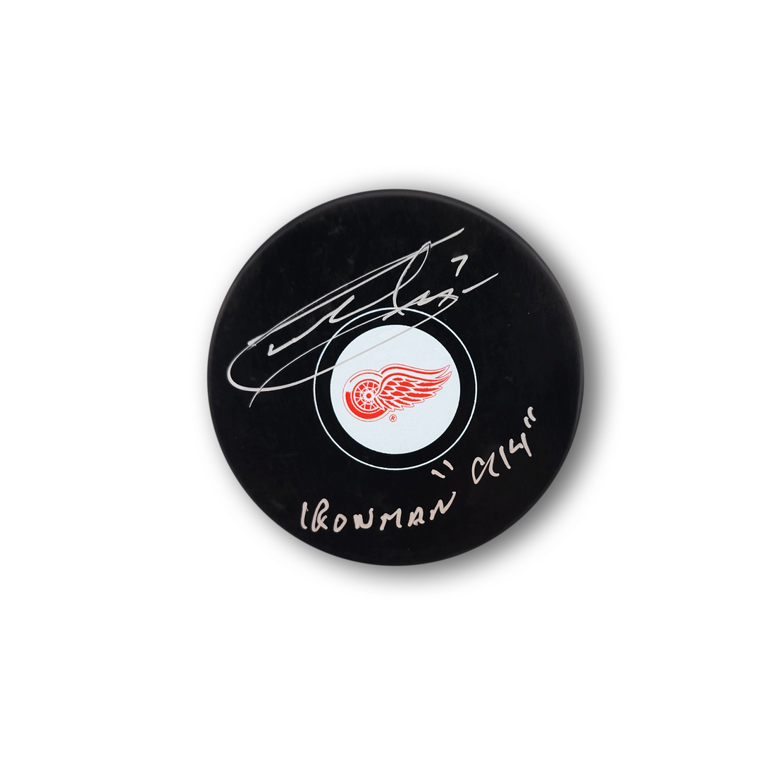 Garry Unger Autographed Detroit Red Wings Hockey Puck Inscribed Ironman