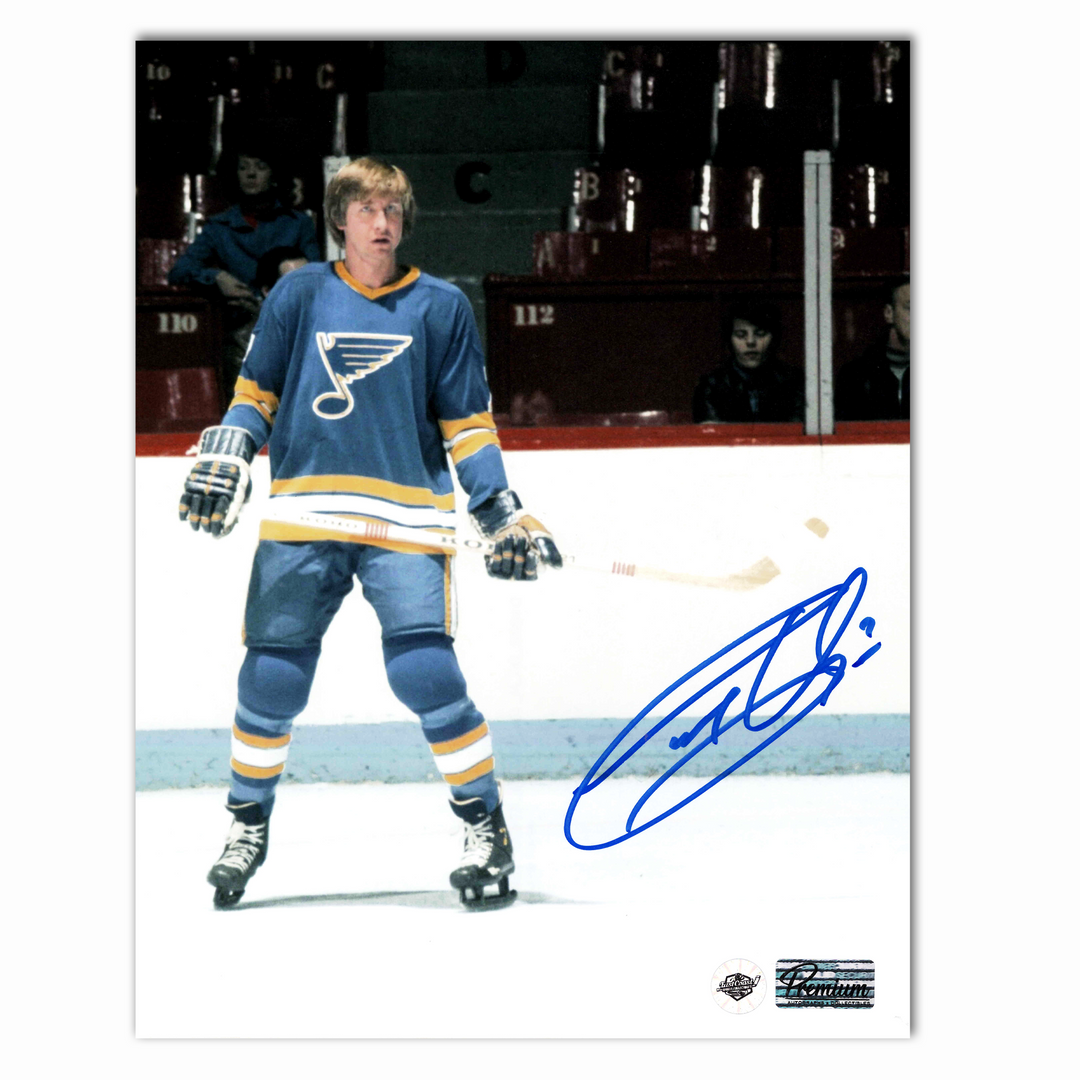 Garry Unger Autographed St. Louis Blues Home 8x10 Photo (Face Off)