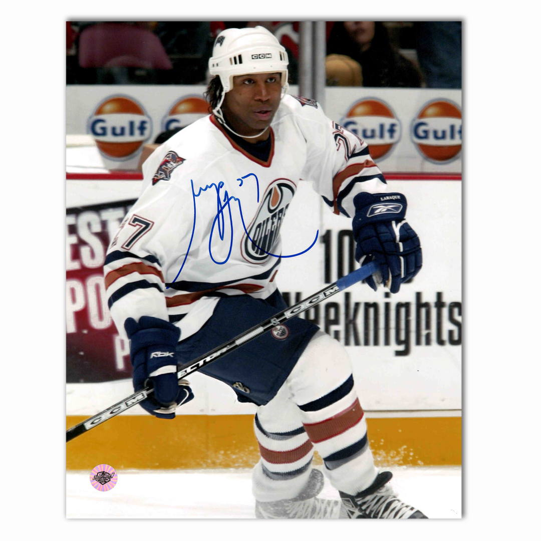 Georges Laraque Autographed Edmonton Oilers Away 8x10 Photo