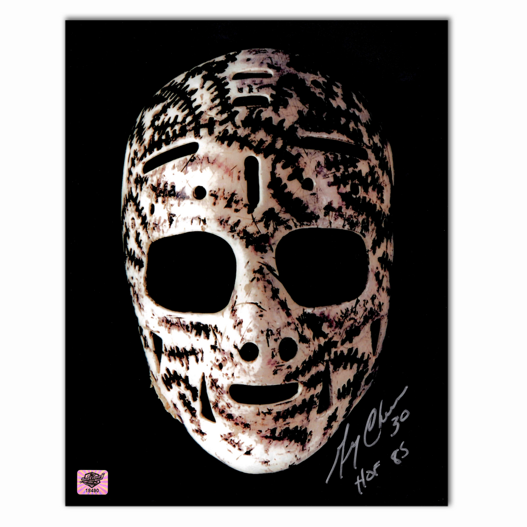 Gerry Cheevers Autographed Boston Bruins Mask 8x10 Photo