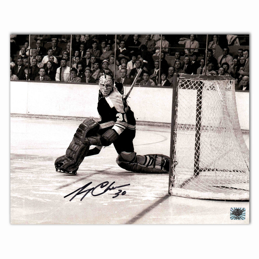 Gerry Cheevers Autographed Boston Bruins Home 8x10 Black and White Photo