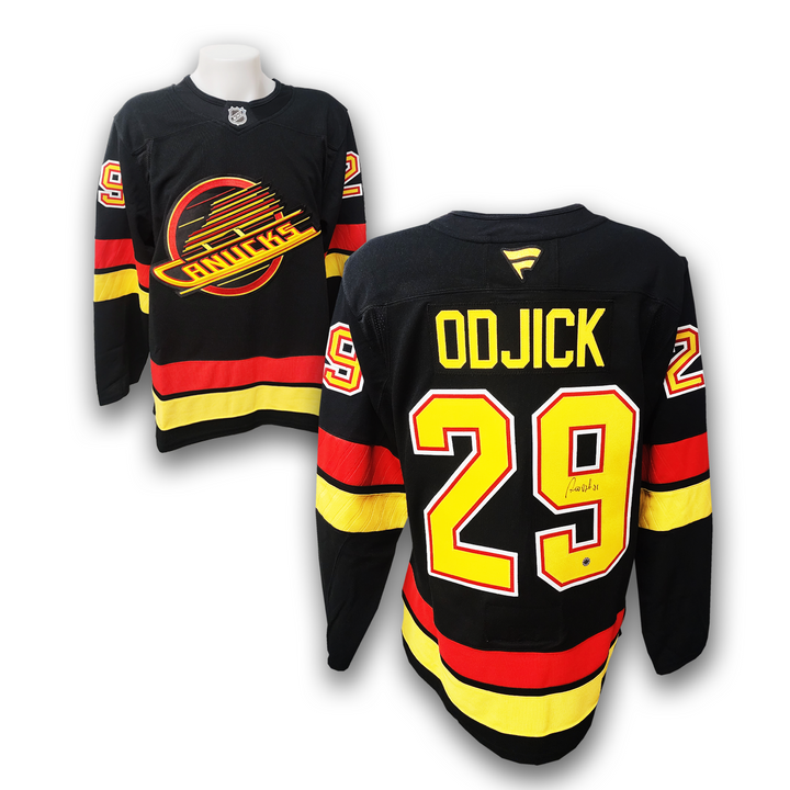 Gino Odjick Autographed Vancouver Canucks Alternate Fanatics Premium Jersey