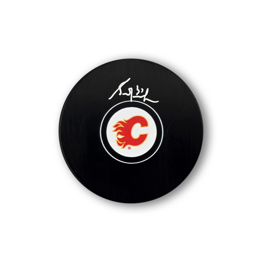Grant Fuhr Autographed Calgary Flames Hockey Puck