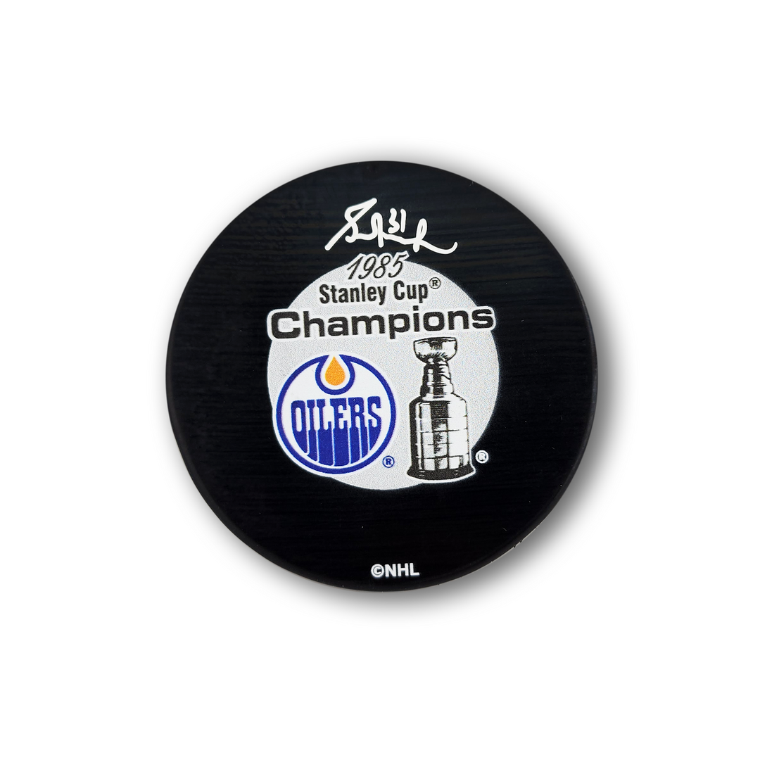 Grant Fuhr Autographed Edmonton Oilers 1985 Stanley Cup Hockey Puck
