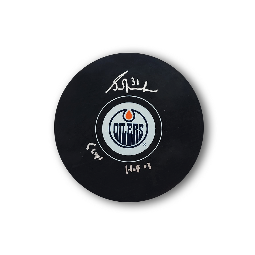 Grant Fuhr Autographed Edmonton Oilers Hockey Puck 2x Inscribed