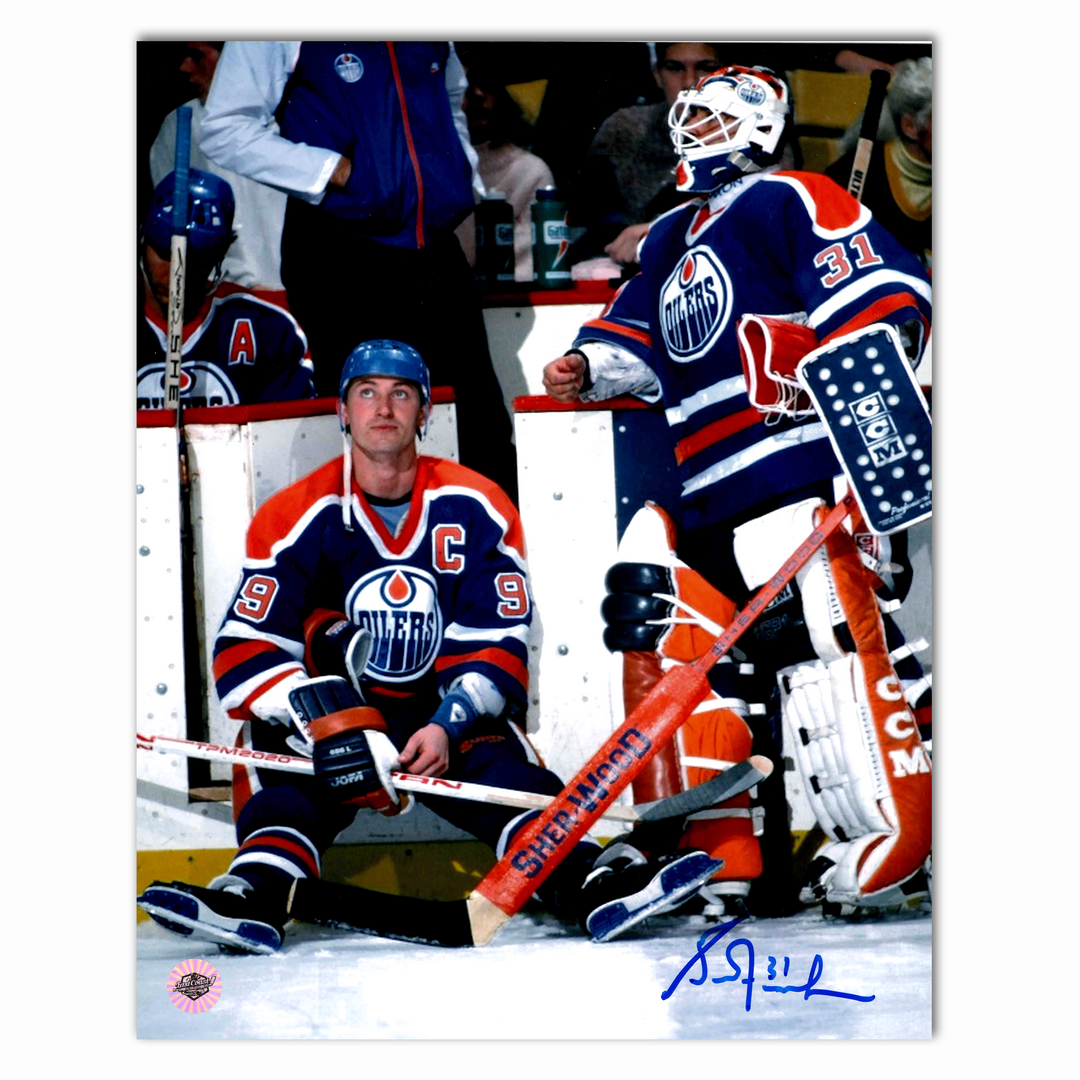 Grant Fuhr Autographed Edmonton Oilers Home 8x10 Photo (With Gretzky)