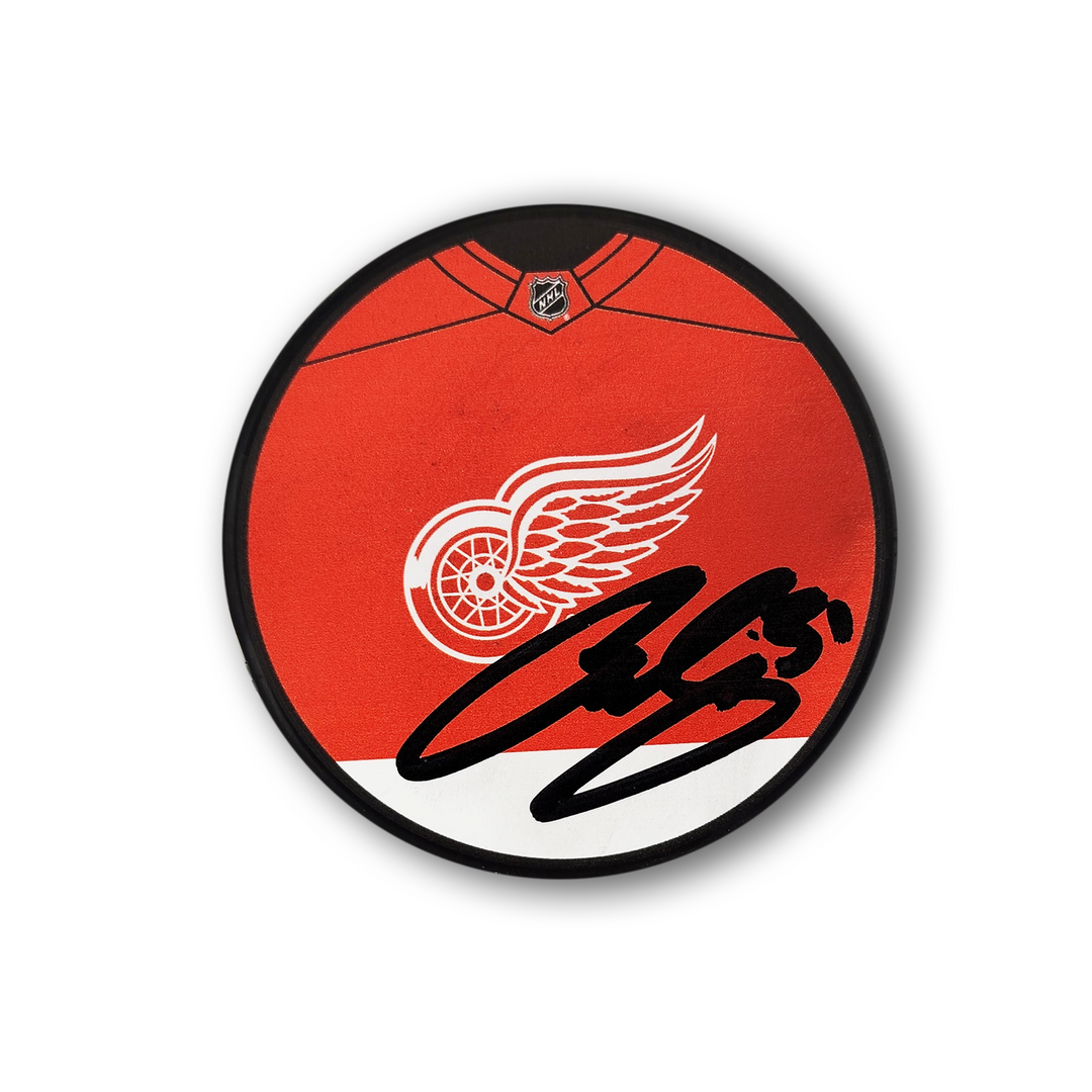 Curtis Joseph Autographed Detroit Red Wings Jersey Design Hockey Puck