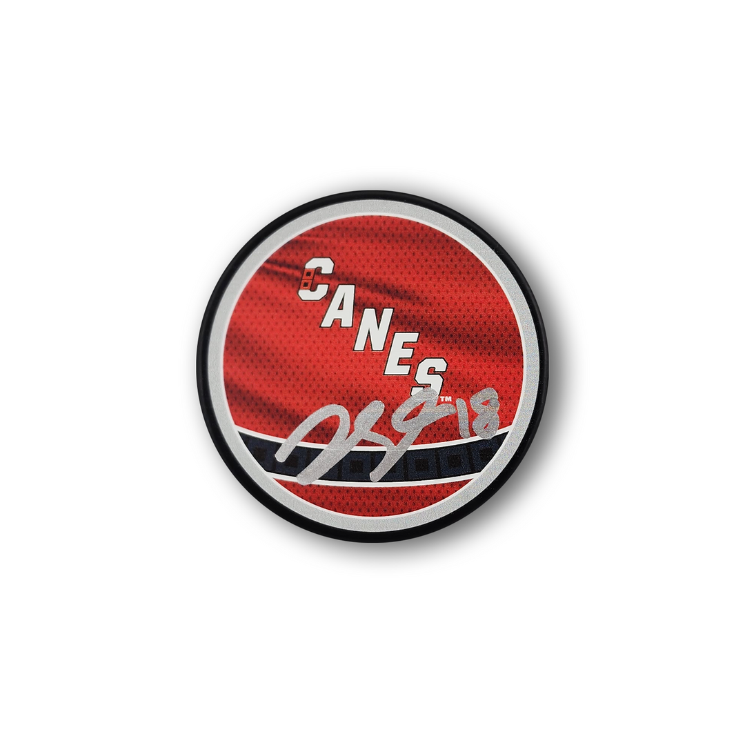 Jack Drury Autographed Carolina Hurricanes Reverse Retro Hockey Puck