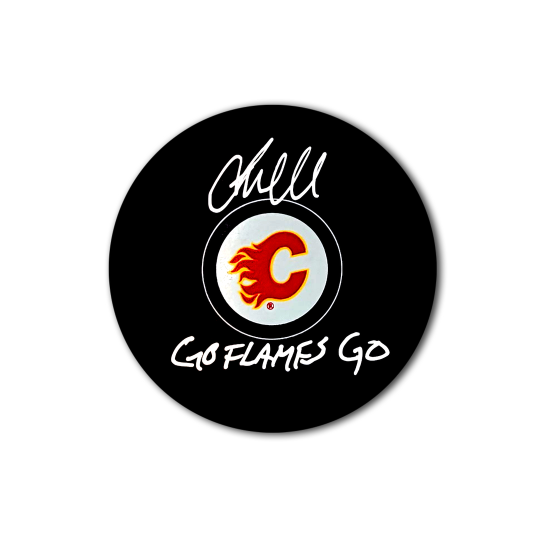 Jacob Markstrom Calgary Flames Autographed Hockey Puck Inscribed Go Flames Go