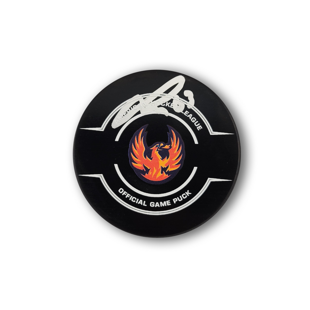 Jacob Melason Autographed Coachella Valley Firebirds Official Hockey Puck