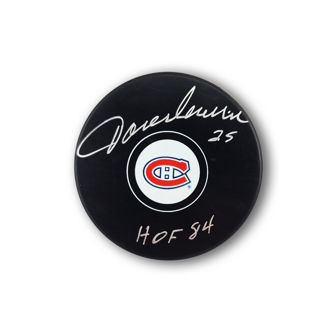 Jacques Lemaire Autographed Montreal Canadiens Hockey Puck Inscribed 84 HOF