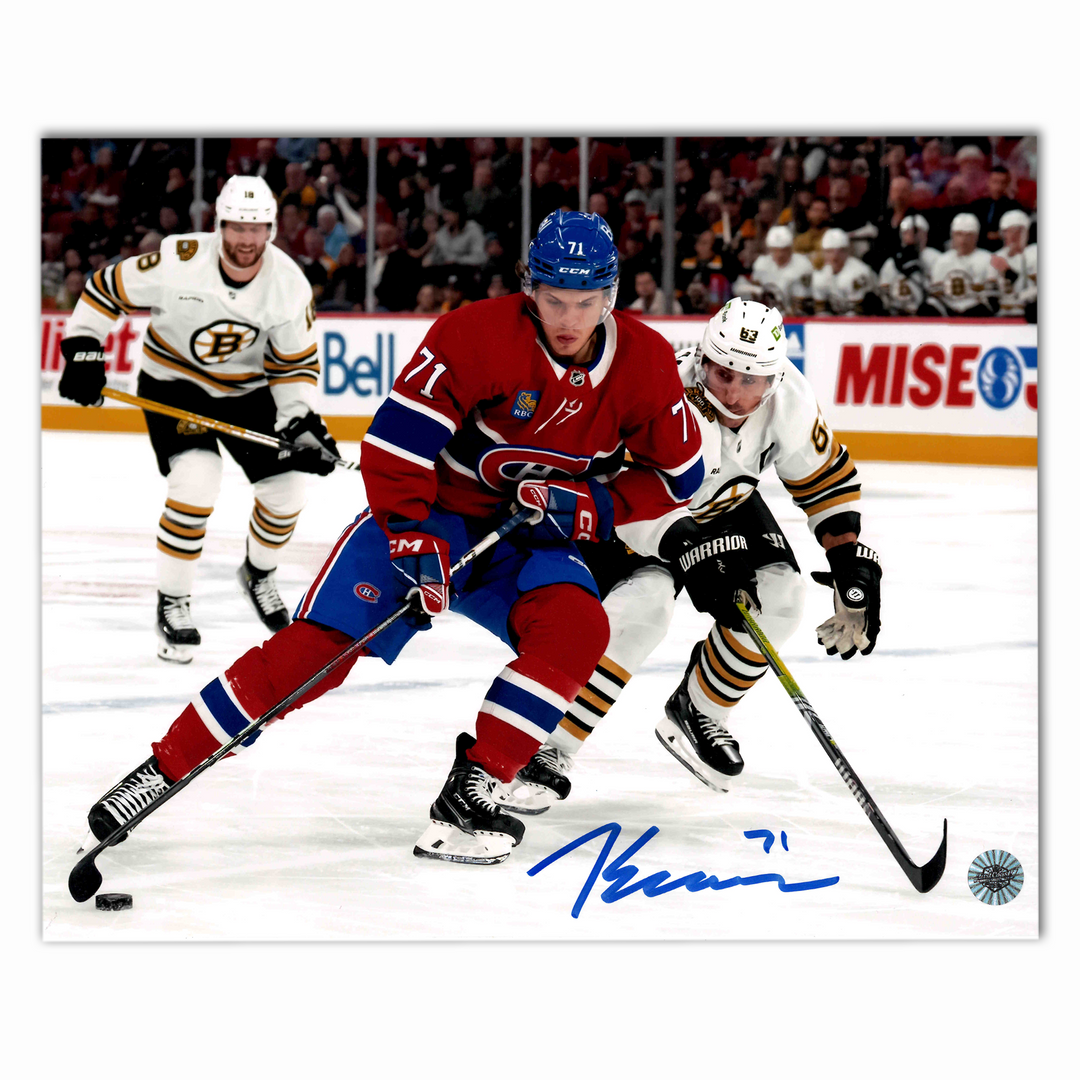 Jake Evans Autographed Montreal Canadiens Home 8x10 Photo (vs Boston)