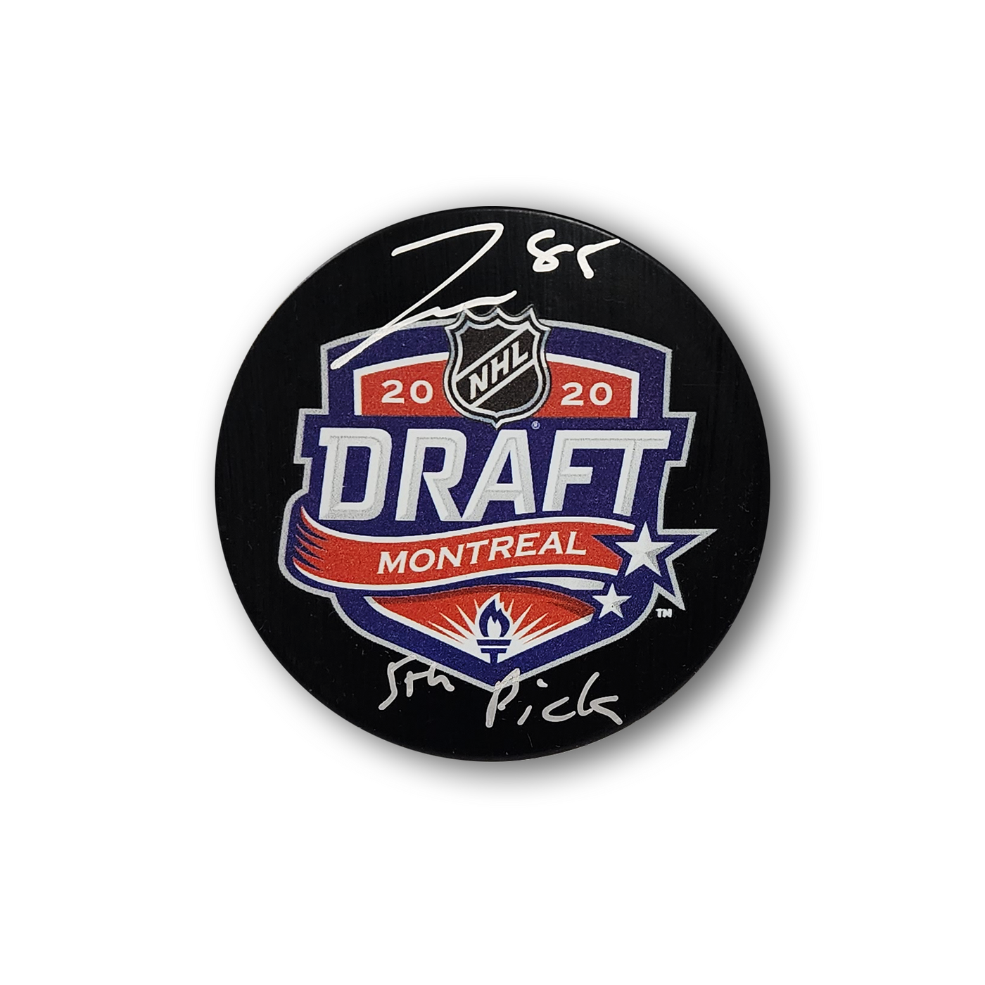 Jake Sanderson Autographed 2020 NHL Draft Hockey Puck Inscribed 5th Pick