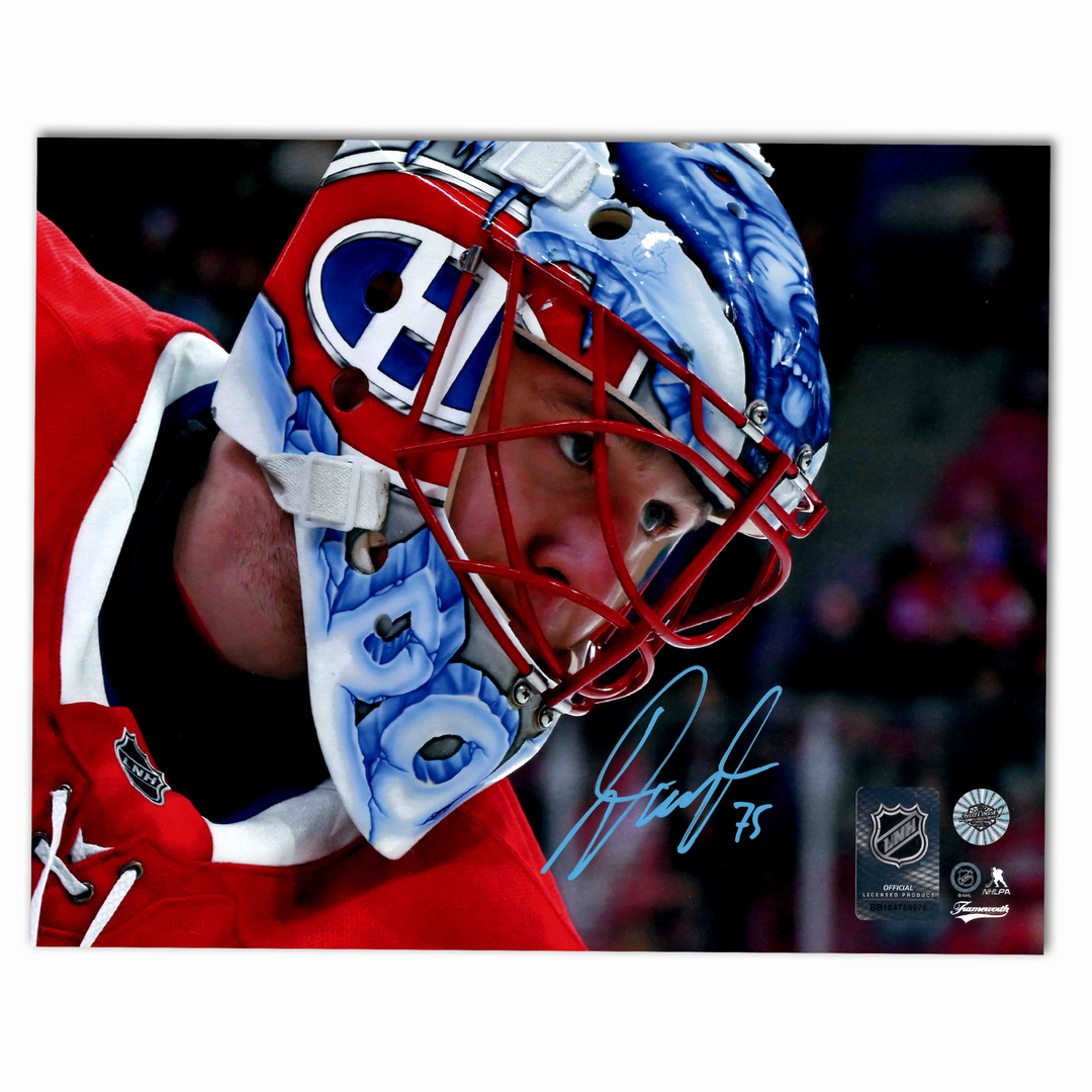 Jakub Dobes Autographed Montreal Canadiens Home 8x10 Photo (Close Up)