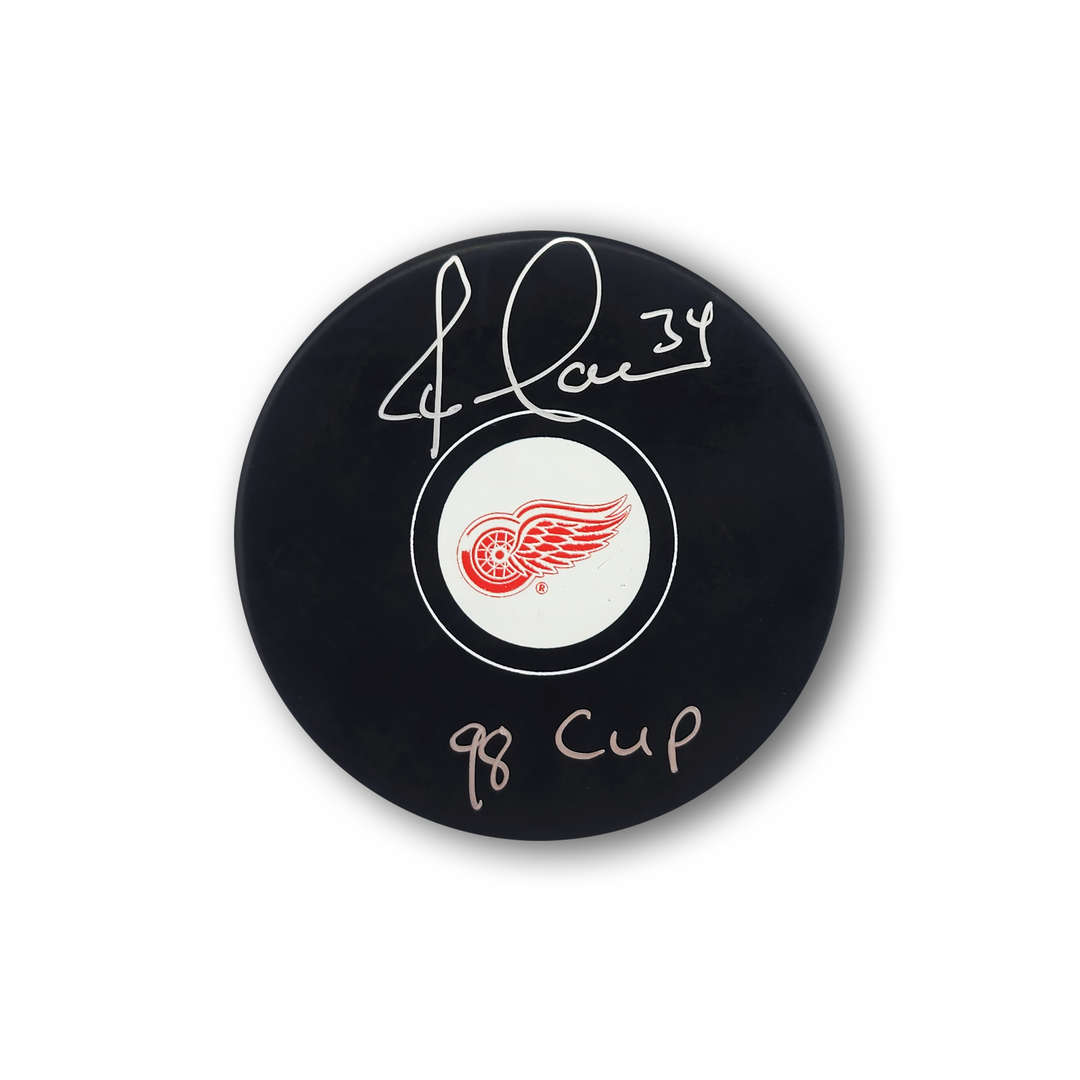 Jamie Macoun Autographed Detroit Red Wings Hockey Puck Inscribed 98 Cup