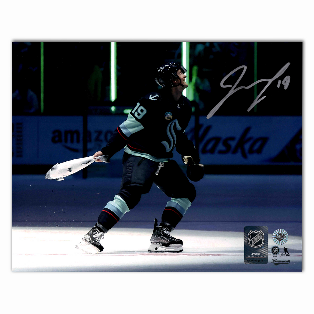 Jared McCann Autographed Seattle Kraken Fish Toss 8x10 Photo