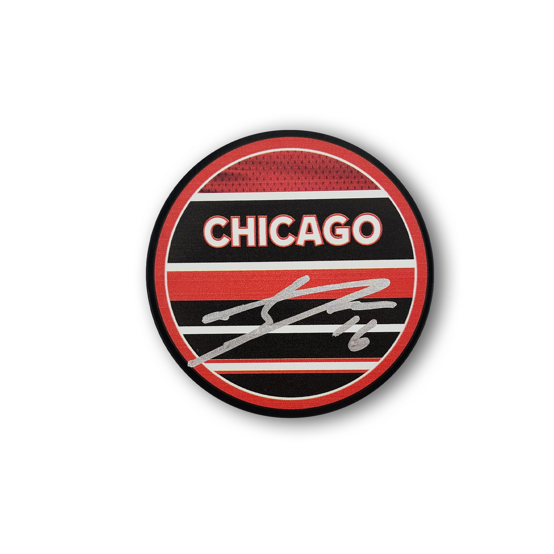 Jason Dickinson Autographed Chicago Black Hawks Reverse Retro Hockey Puck