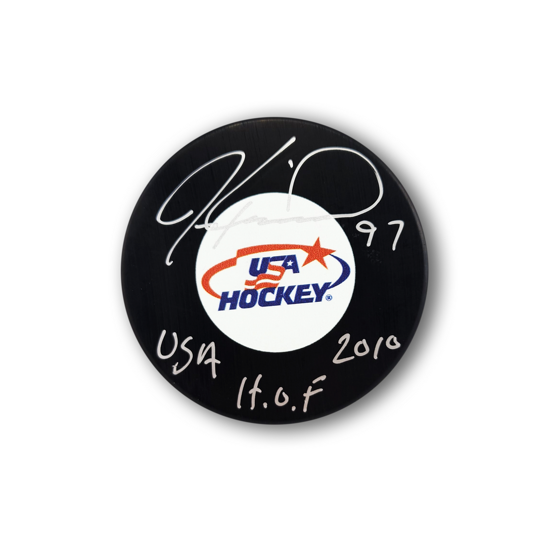 Jeremy Roenick Autographed Team USA Hockey Puck Inscribed USA HOF