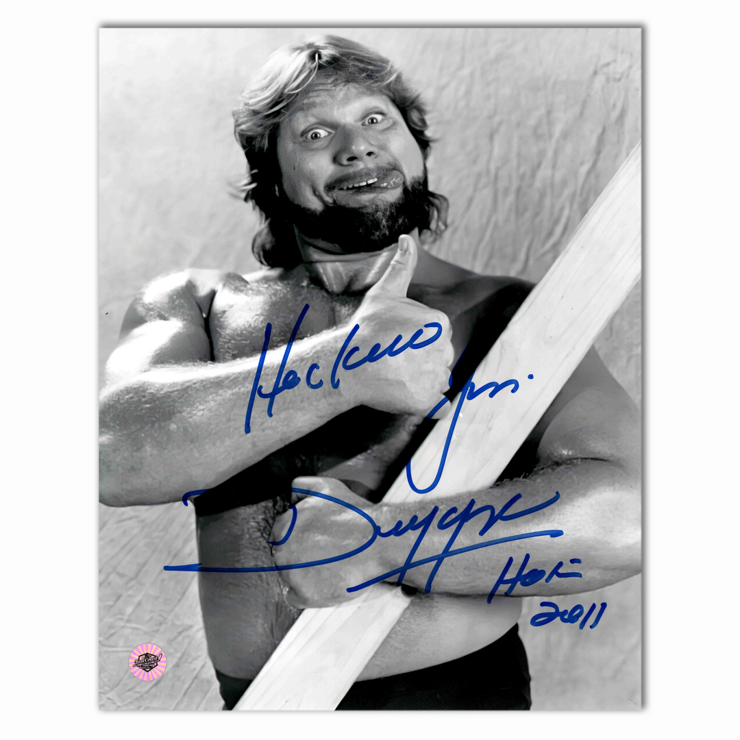 Hawksaw Jim Duggan Autographed WWE 8x10 Photo (Black and White 2x4)