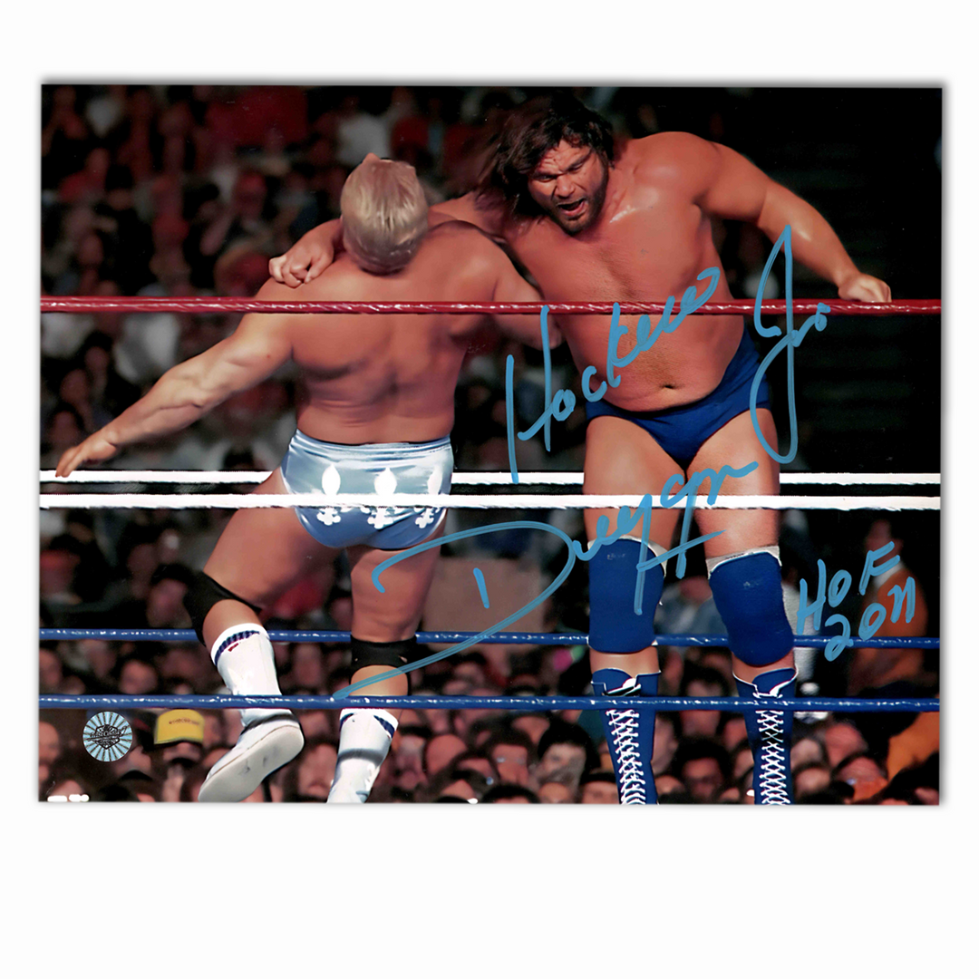 Hawksaw Jim Duggan Autographed WWE 8x10 Photo (Arm Bar)