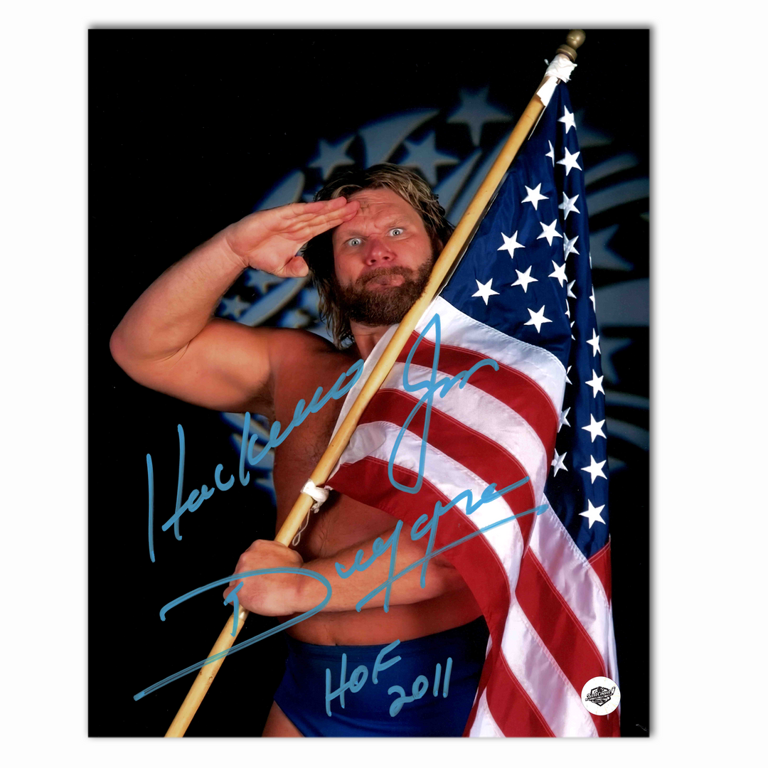 Hawksaw Jim Duggan Autographed WWE 8x10 Photo (Salute with Black Background)