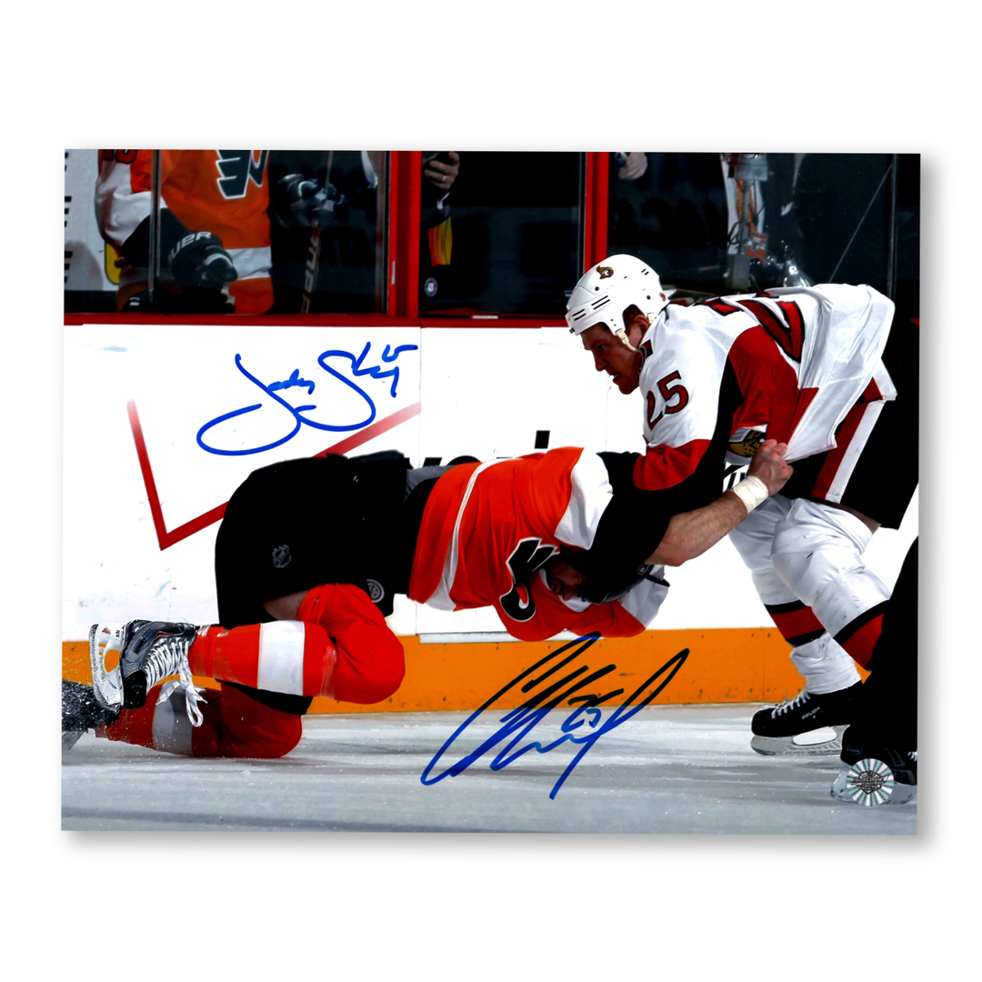 Chris Neil and Jacob Shelley Autographed Ottawa Senators Fighting Philadelphia 8x10 Photo