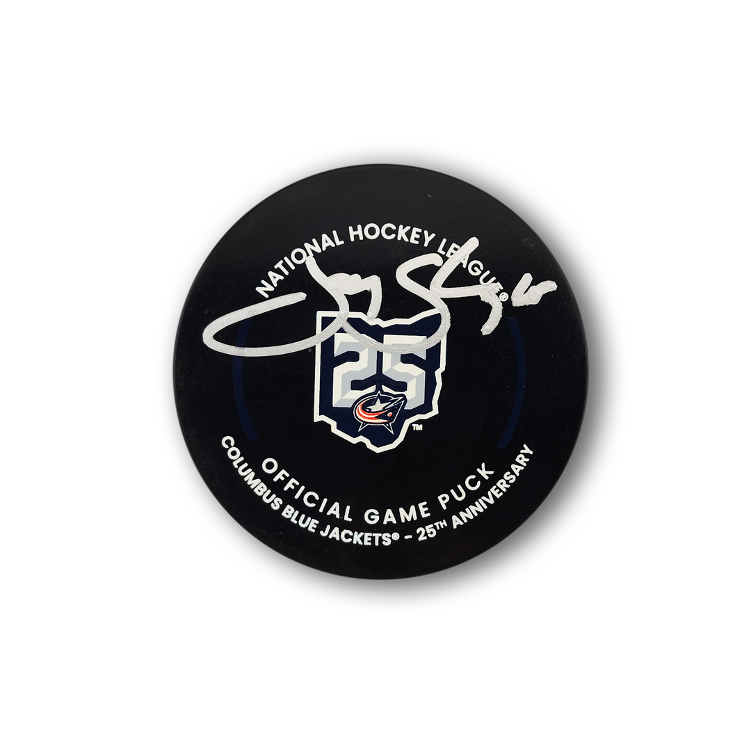 Jody Shelley Autographed Columbus Blue Jackets 25th Year Official Hockey Puck