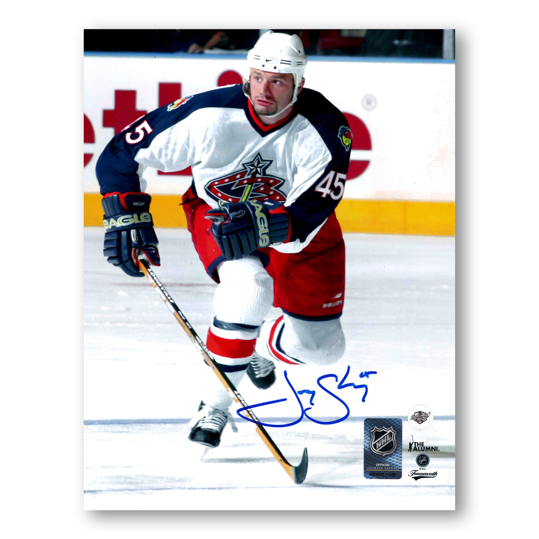Jody Shelley Autographed Columbus Blue Jackets Away 8x10 Photo