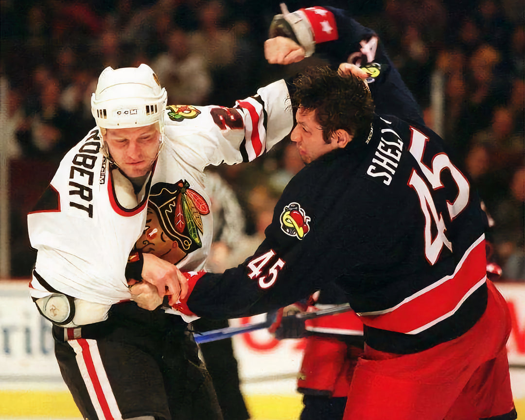 Pre-Order - Jody Shelley Autographed Columbus Blue Jackets 8x10 Photo (Fighting Probert)
