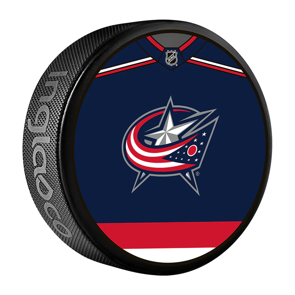 Pre-Order - Jody Shelley Autographed Columbus Blue Jackets Jersey Design Hockey Puck