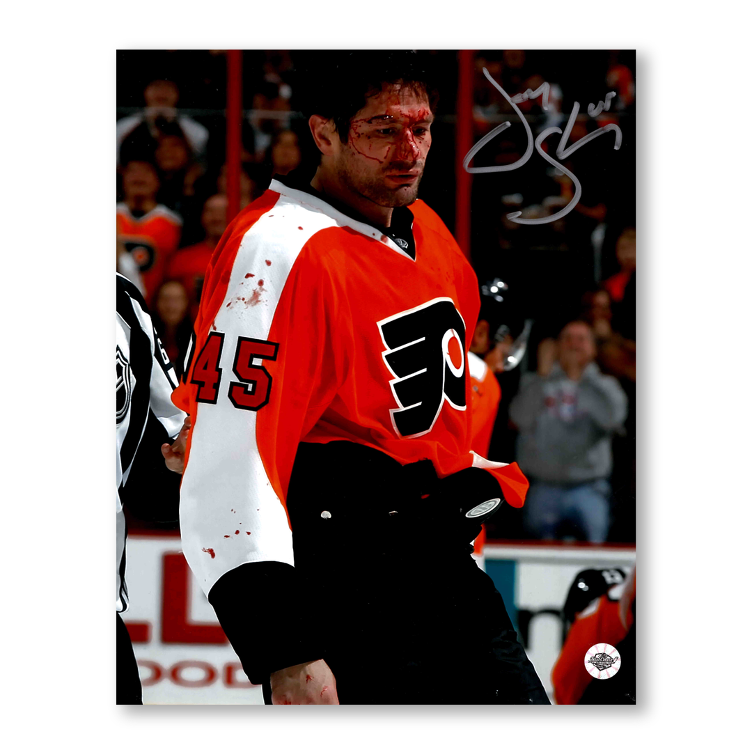 Jody Shelley Autographed Philadelphia Flyers Bloody 8x10 Photo