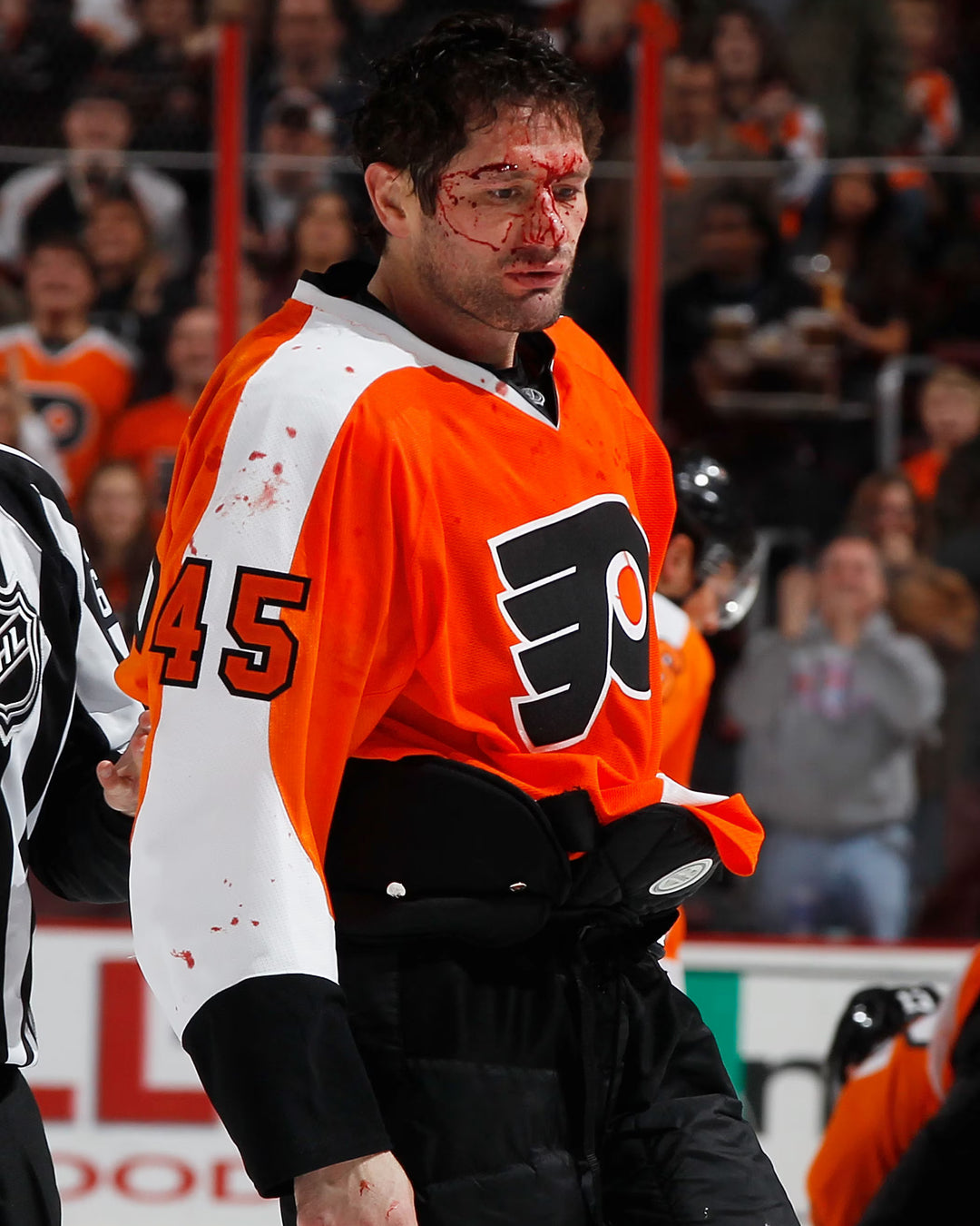 Pre-Order - Jody Shelley Autographed Philadelphia Flyers Home 8x10 Photo (Bloody)