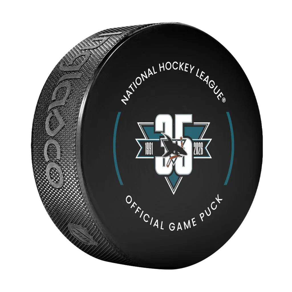 Pre-Order - Jody Shelley Autographed San Jose Sharks 35th Year Official Hockey Puck