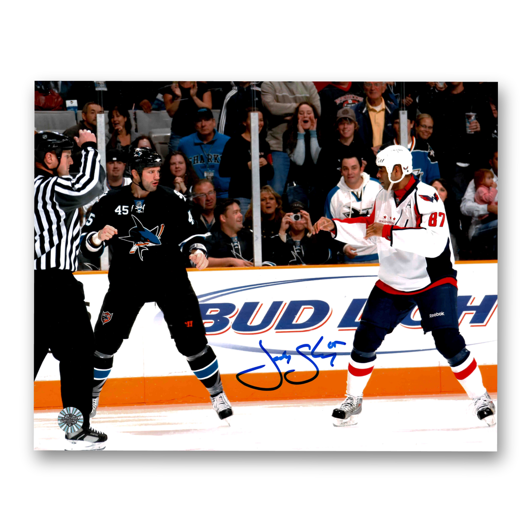 Jody Shelley Autographed San Jose Sharks Fighting 8x10 Photo