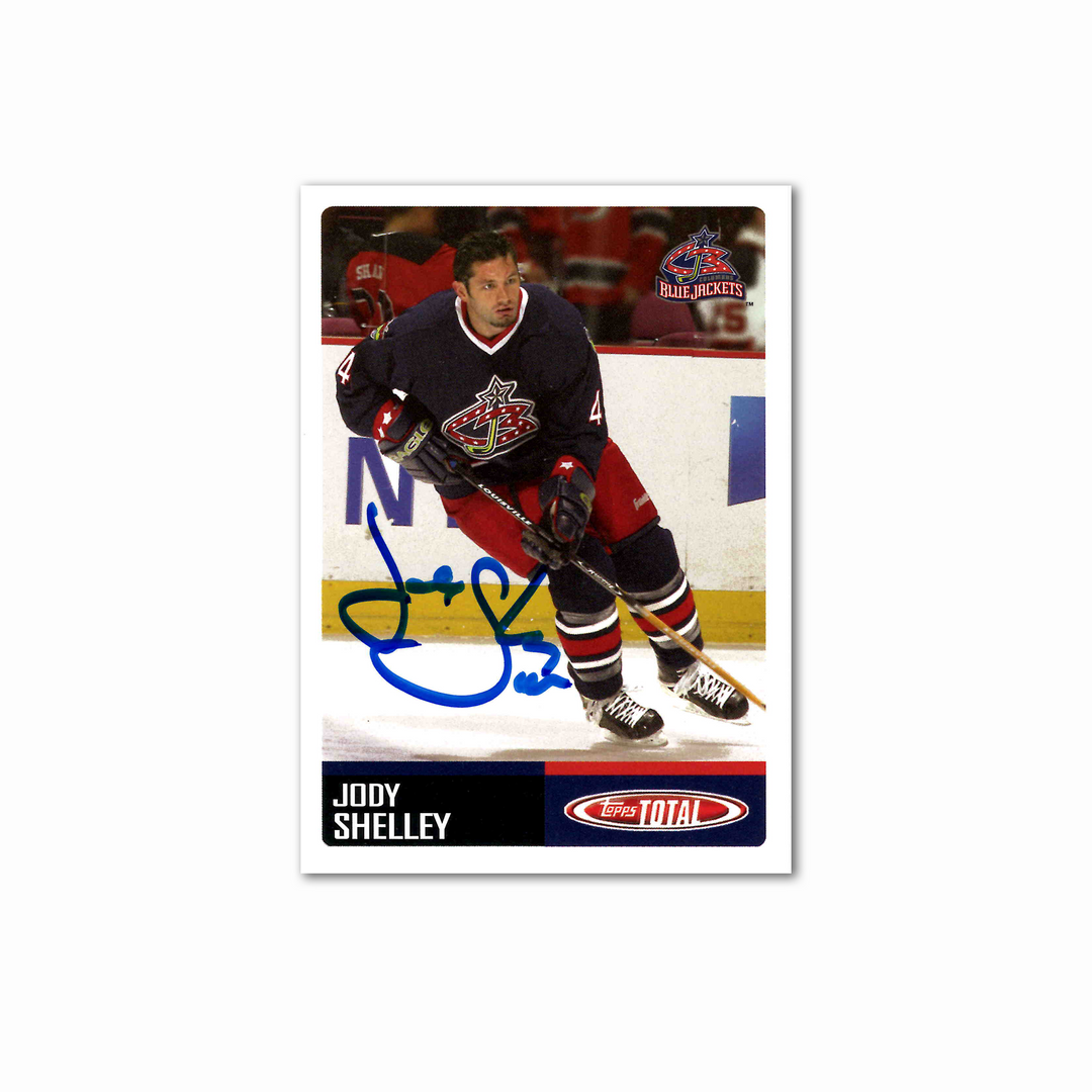 Jody Shelley Autographed Columbus Blue Jackets 2003 Topps Total #385 Hockey Card