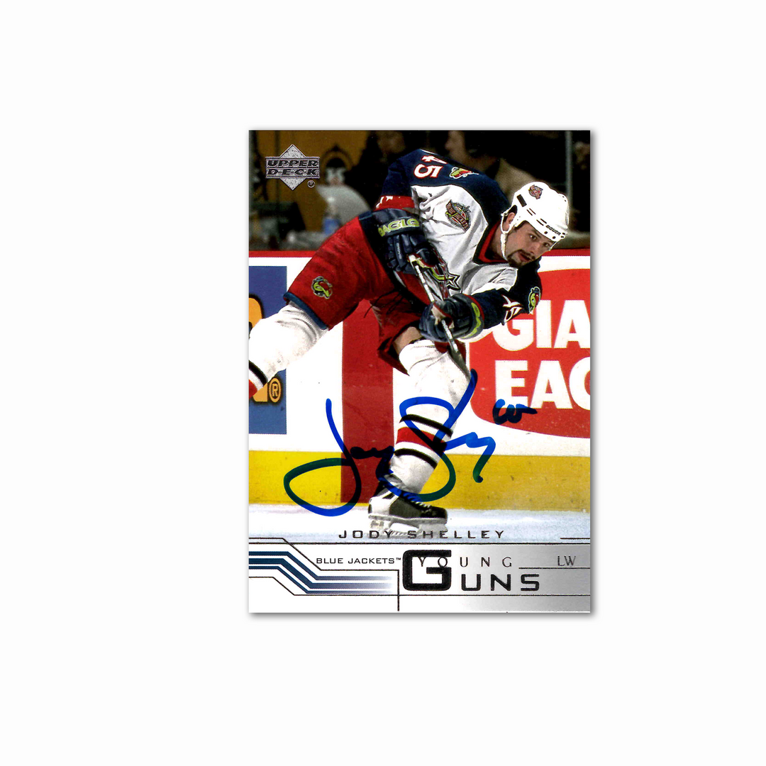 Jody Shelley Autographed Columbus Blue Jackets 2001-02 Young Guns Hockey Card 