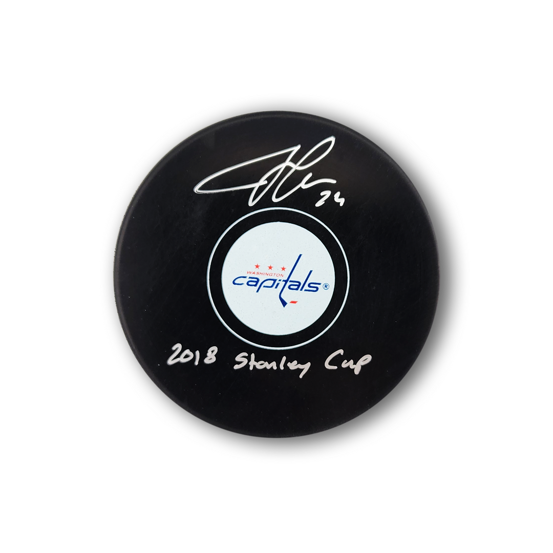 John Carlson Autographed Washington Capitals Hockey Puck Inscribed 2018 Stanley Cup