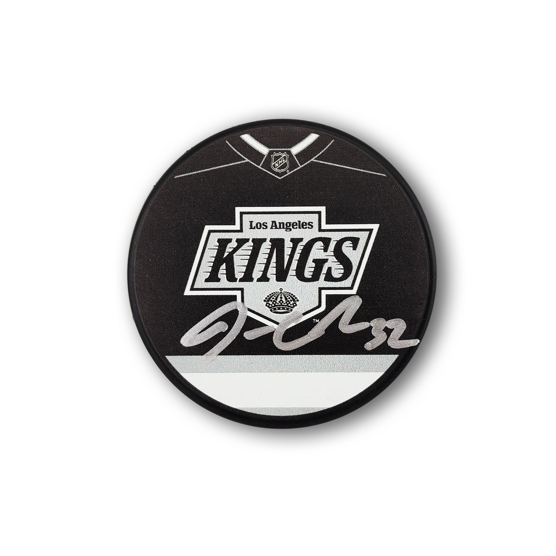 Jonathan Quick Autographed Los Angeles Kings Jersey Design Hockey Puck