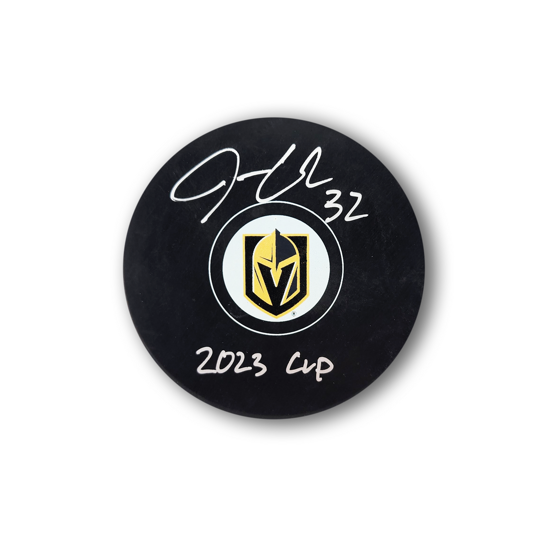 Jonathan Quick Autographed Vegas Golden Knights  Hockey Puck Inscribed 2023 Cup