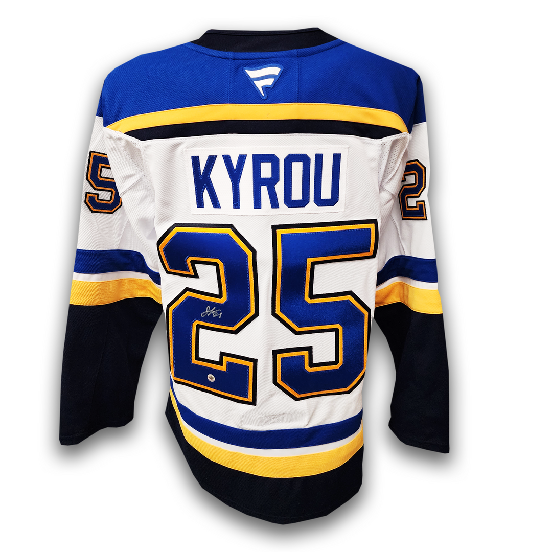 Jordan Kyrou Autographed St. Louis Blues Away Fanatics Premium Jersey