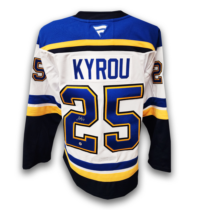 Jordan Kyrou Autographed St. Louis Blues Away Fanatics Premium Jersey