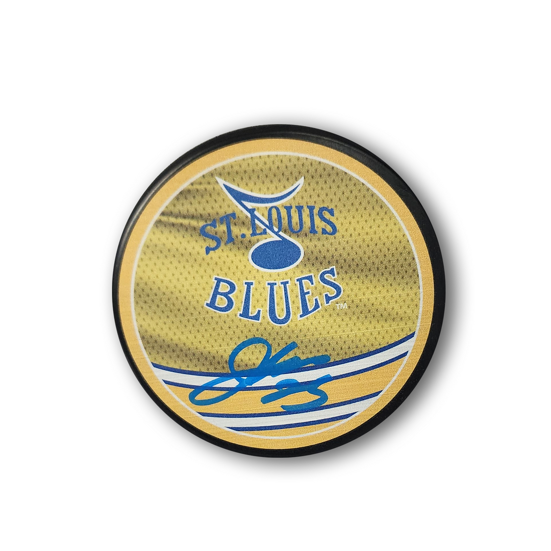Jordan Kyrou Autographed St. Louis Blues Reverse Retro Hockey Puck