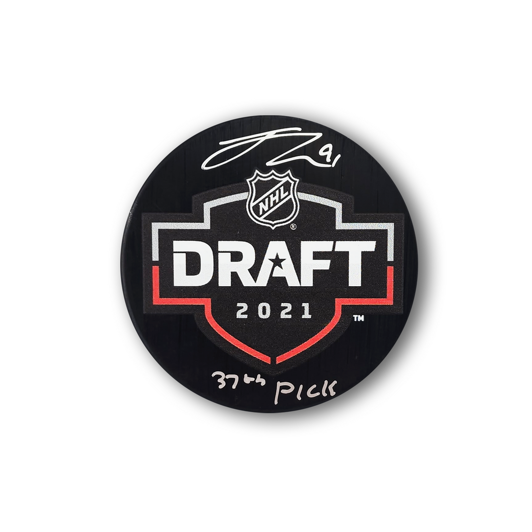 Josh Doan Autographed 2021 NHL Draft Hockey Puck Inscribed 10th Pick