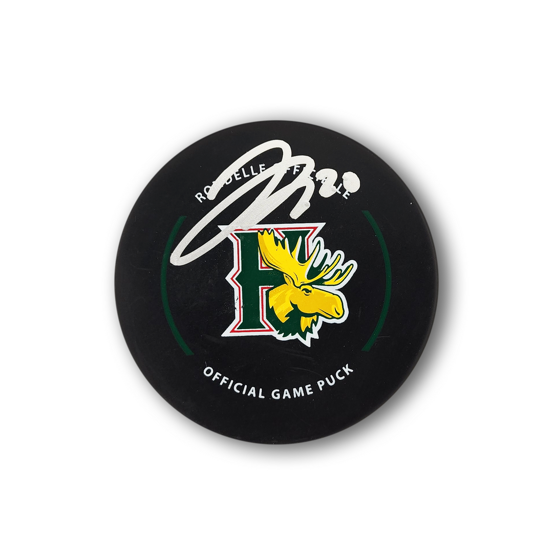 Justin Barron Autographed Halifax Mooseheads Hockey Puck